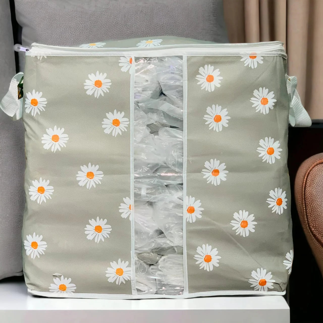 Grey Flower Printed Storage Bag