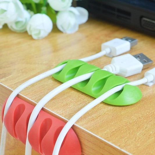 5 Hole USB Self-Adhesive Cable Mount Clips Table Organizer