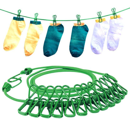 Portable Elastic Clothesline Rope with Clips