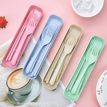 Pack Of 3 Wheat Straw Fork Spoon Chopsticks Set