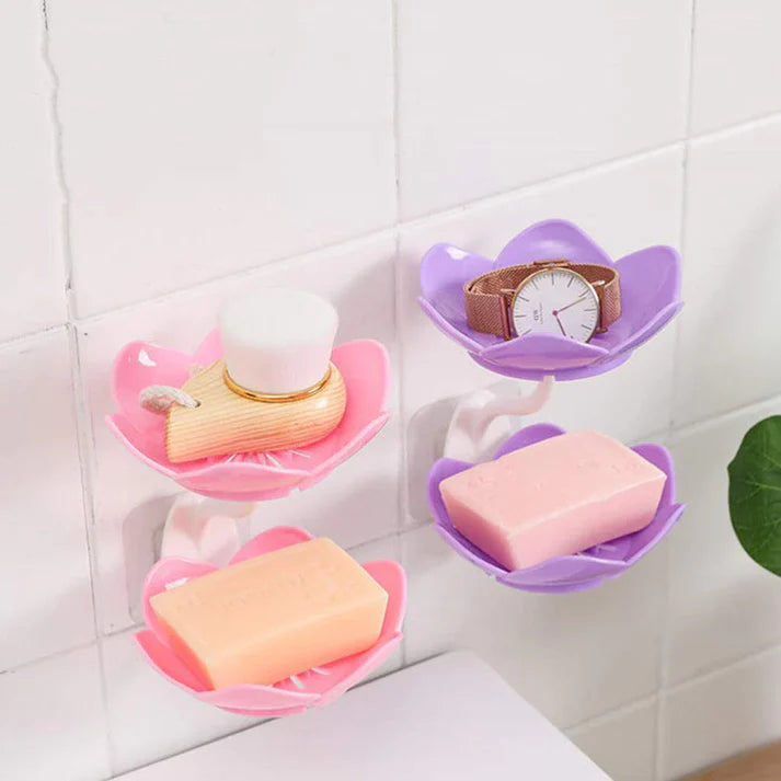 2 Pcs Wall Mounted Double Layer Lotus Flower Shaped Soap Holder