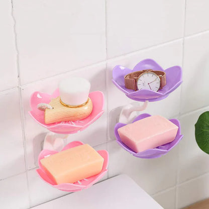 2 Pcs Wall Mounted Double Layer Lotus Flower Shaped Soap Holder