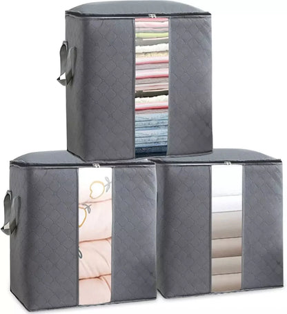 3Pcs Grey Bamboo Storage Bag