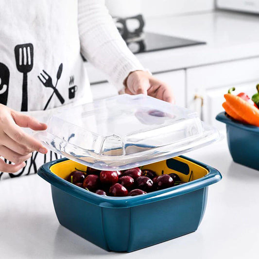 Refrigerator Strainer Double Drainer Basket  With Lid