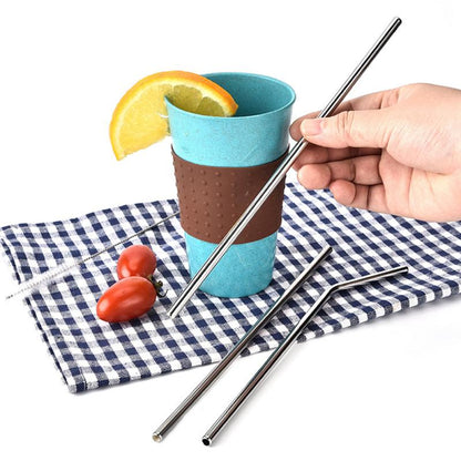 3Pcs Stainless Steel Metal Drinking Straw Reusable Straws+Cleaner Brush